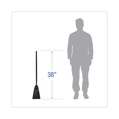 Flag Tipped Poly Lobby Brooms, Flag Tipped Poly Bristles, 38" Overall Length, Natural/Black, 12/Carton