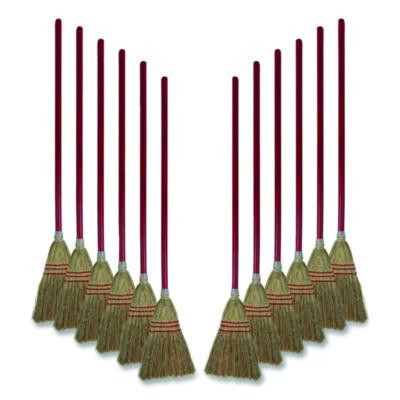 Corn Fiber Lobby/Toy Broom, Corn Fiber Bristles, 39" Overall Length, Red, 12/Carton