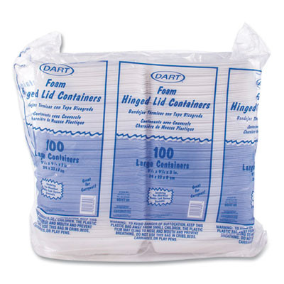 Foam Hinged Lid Containers, 9.25 X 9.5 X 3, 200/Carton
