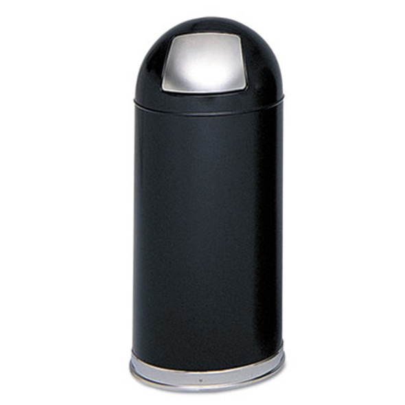 Dome Top Receptacle With Spring-Loaded Door, 15 Gal, Steel, Black