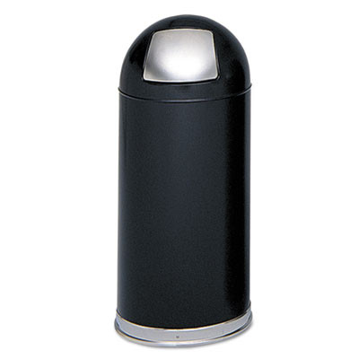 Dome Top Receptacle With Spring-Loaded Door, 15 Gal, Steel, Black