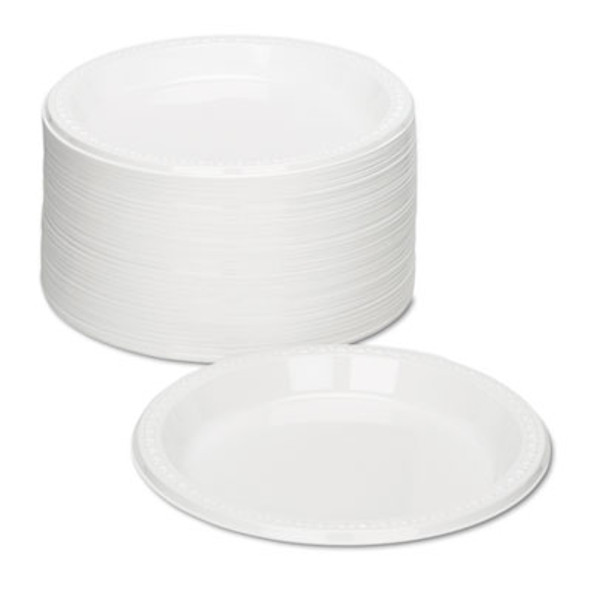 Plastic Dinnerware, Plates, 9" Dia, White, 500/Carton