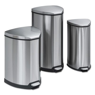 Step-On Receptacle, 4 Gal, Stainless Steel, Chrome/Black