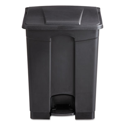 Large Capacity Plastic Step-On Receptacle, 17 Gal, Plastic, Black