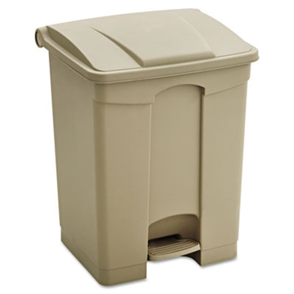Large Capacity Plastic Step-On Receptacle, 17 Gal, Plastic, Tan