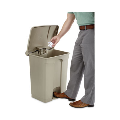 Large Capacity Plastic Step-On Receptacle, 17 Gal, Plastic, Tan
