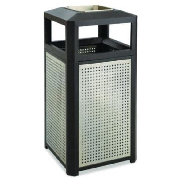 Evos Series Steel Waste Container, 38 Gal., Steel, Powder Coated Finish, Black