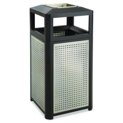 Evos Series Steel Waste Container, 38 Gal., Steel, Powder Coated Finish, Black