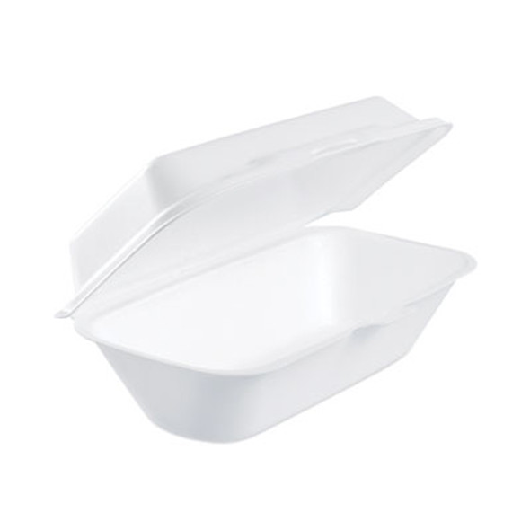 Foam Hinged Lid Container, Hoagie Container With Removable Lid, 5.3 X 9.8 X 3.3, White, 125/Bag, 4 Bags/Carton
