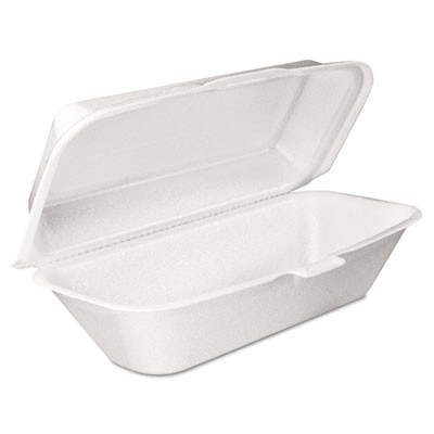 Foam Hinged Lid Container, Hoagie Container With Removable Lid, 5.3 X 9.8 X 3.3, White, 125/Bag, 4 Bags/Carton