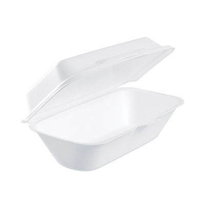 Foam Hinged Lid Container, Hoagie Container With Removable Lid, 5.3 X 9.8 X 3.3, White, 125/Bag, 4 Bags/Carton
