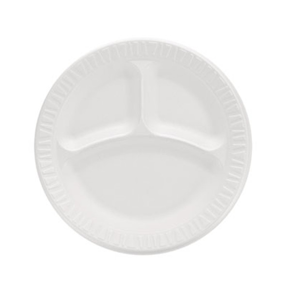 Concorde Foam Plate, 3-Compartment Plate, 9" Dia, White, 125/Pack, 4 Packs/Carton