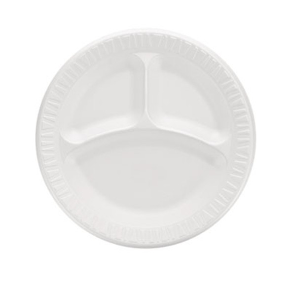 Quiet Classic Laminated Foam Plates, 3-Compartment Plate, 9" Dia, White, 125/Pack, 4 Packs/Carton