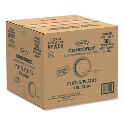 Concorde Non-Laminated Foam Plates, 9" Dia, White, 125/Pack