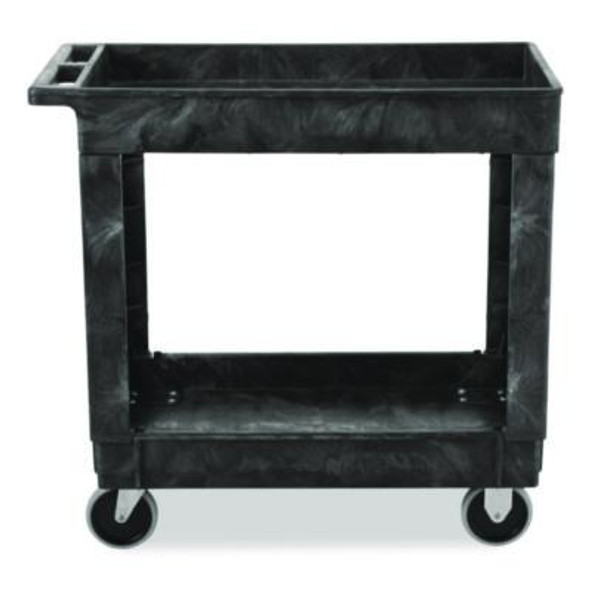 Heavy-Duty Flat-Handle Maintenance/Utility Cart, Plastic, 2 Shelves, 500 Lb Capacity, 34.13" x 17.38" x 32.38", Black