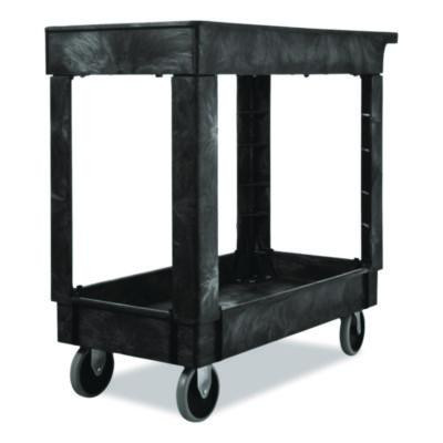 Heavy-Duty Flat-Handle Maintenance/Utility Cart, Plastic, 2 Shelves, 500 Lb Capacity, 34.13" x 17.38" x 32.38", Black