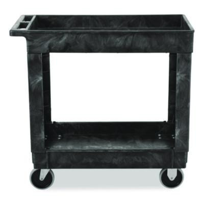 Heavy-Duty Flat-Handle Maintenance/Utility Cart, Plastic, 2 Shelves, 500 Lb Capacity, 34.13" x 17.38" x 32.38", Black