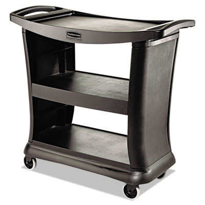 Executive Service Cart, Plastic, 3 Shelves, 300 Lb Capacity, 20.33" x 38.9" x 38.9", Black