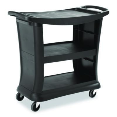 Executive Service Cart, Plastic, 3 Shelves, 300 Lb Capacity, 20.33" x 38.9" x 38.9", Black