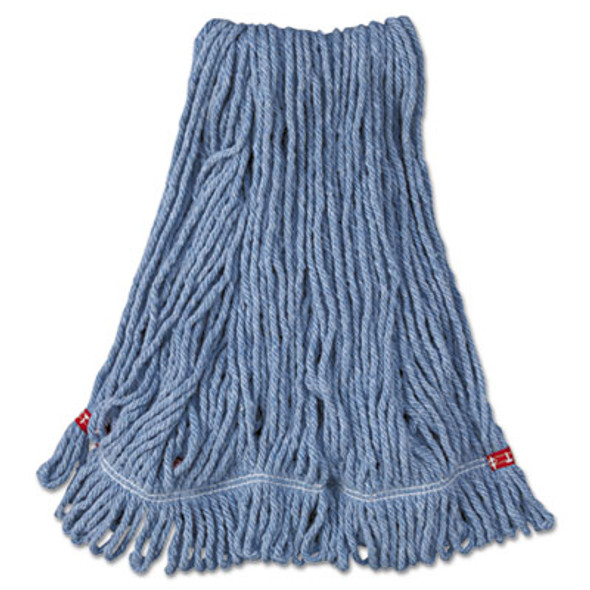 Web Foot Wet Mop Head With 1" Headband, Shrinkless, Cotton/Synthetic, Blue, Medium, 6/Carton