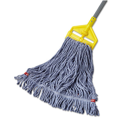 Web Foot Wet Mop Head With 1" Headband, Shrinkless, Cotton/Synthetic, Medium, Blue, 6/Carton