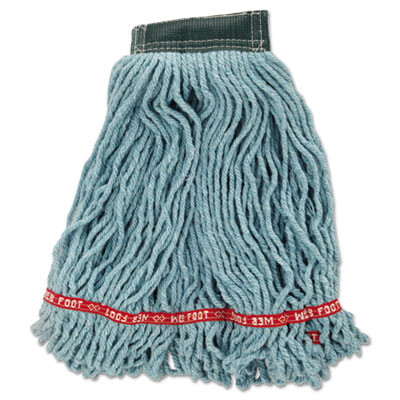 Web Foot Wet Mop Head, Shrinkless, Cotton/Synthetic, Medium, Green, 6/Carton