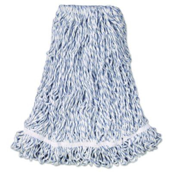 Web Foot Premium Finish Mop Head, Cotton/Synthetic, White, Large, 1" White Headband, 6/Carton