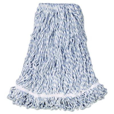 Web Foot Premium Finish Mop Head, Cotton/Synthetic, White, Large, 1" White Headband, 6/Carton