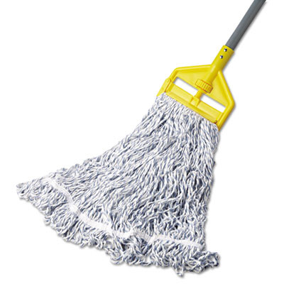 Web Foot Premium Finish Mop Head, Cotton/Synthetic, White, Large, 1" White Headband, 6/Carton