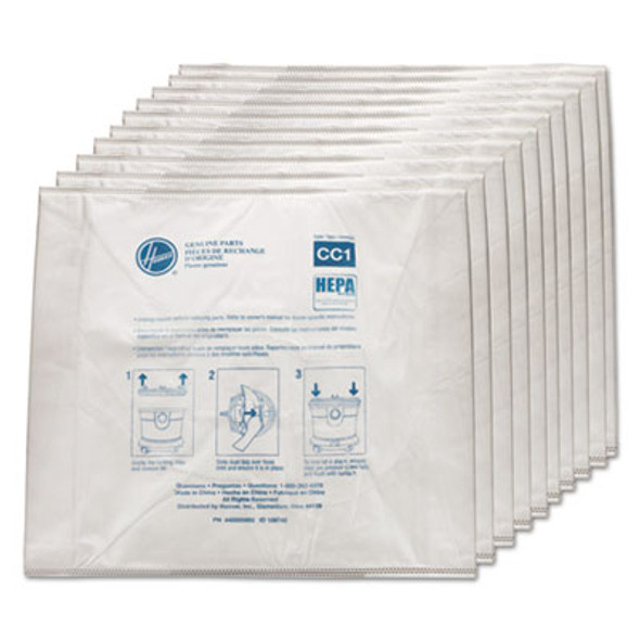 Disposable Vacuum Bags, Hepa Cc1, 10/Pack