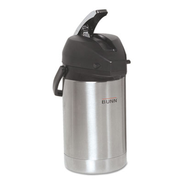 Lever Action Airpot, 84 Oz, Stainless Steel/Black