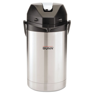 Lever Action Airpot, 84 Oz, Stainless Steel/Black