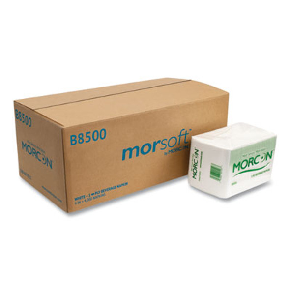 Morsoft Beverage Napkins, 1-Ply, 9 x 9, White, 500/Pack, 8 Packs/Carton