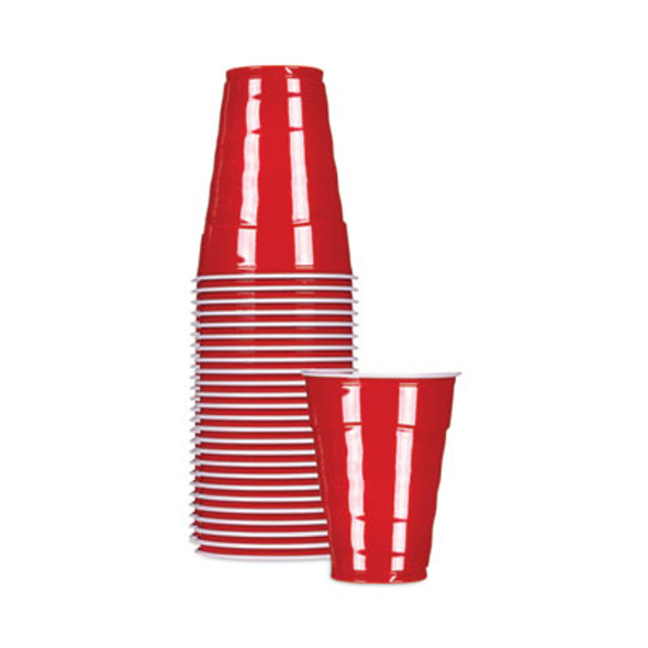 Easy Grip Disposable Plastic Party Cups, 9 Oz, Red, 50/Pack, 12 Packs/Carton