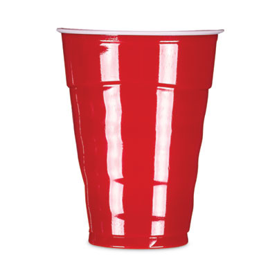Easy Grip Disposable Plastic Party Cups, 9 Oz, Red, 50/Pack, 12 Packs/Carton