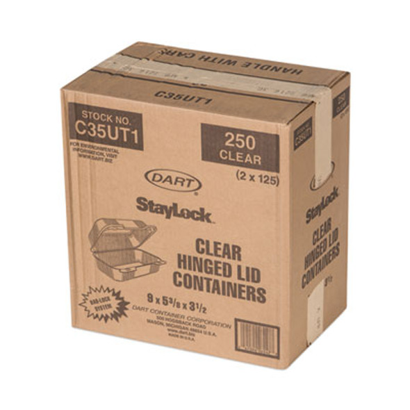 Staylock Clear Hinged Lid Containers, 5.4 x 9 x 3.5, Clear, Plastic, 250/Carton