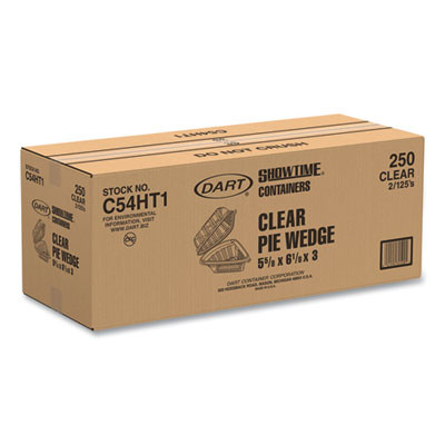 Showtime Clear Hinged Containers, Pie Wedge, 6.67 Oz, 6.1 x 5.6 x 3, Clear, Plastic, 125/Pack, 2 Packs/Carton