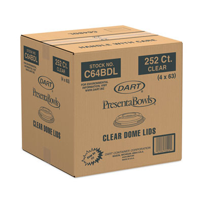 Presentabowls Clear Dome Lids, 7.3" Diameter x 1.1" h, Clear, Plastic, 63 Lids/Bag, 4 Bags/Carton