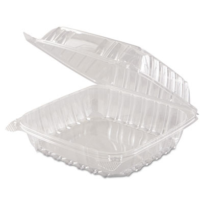 Clearseal Hinged-Lid Plastic Containers, 8.3 x 8.3 x 3, Clear, Plastic, 250/Carton
