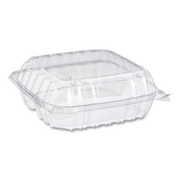 Clearseal Hinged-Lid Plastic Containers, 8.25 x 8.25 x 3, Clear, Plastic, 125/Pack, 2 Packs/Carton
