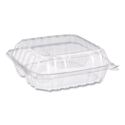Clearseal Hinged-Lid Plastic Containers, 8.25 x 8.25 x 3, Clear, Plastic, 125/Pack, 2 Packs/Carton