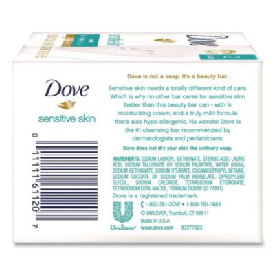 Sensitive Skin Bath Bar, Unscented, 3.75 Oz, 8 Bars/Pack, 9 Packs/Carton