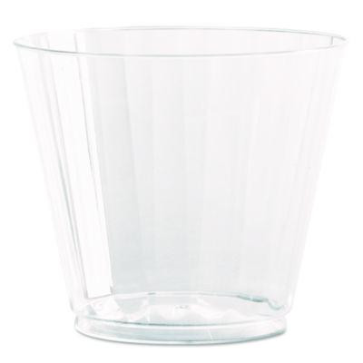 Classic Crystal Plastic Tumblers, 9 Oz, Clear, Fluted, Squat, 20/Pack, 12 Packs/Carton