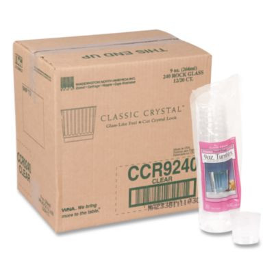 Classic Crystal Plastic Tumblers, 9 Oz, Clear, Fluted, Rocks Squat, 20/Pack, 12 Packs/Carton