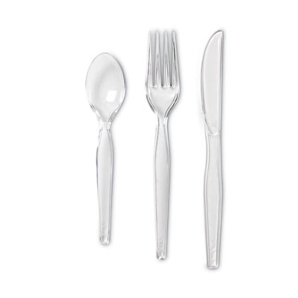 Cutlery Keeper Tray With Clear Plastic Utensils, Heavyweight, Fork/Knife/Spoon, Plastic, Crystal Clear, 1,800/Carton