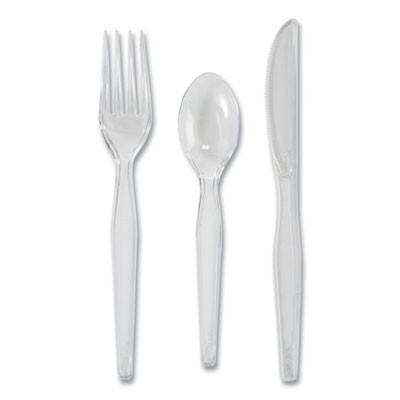 Heavyweight Polystyrene Cutlery, Fork/Knife/Spoon, Plastic, Clear, 180/Pack, 10 Packs/Carton