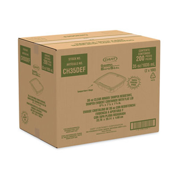 Clearpac Safeseal Tamper-Resistant/Evident Containers, Flat Lid, 35 Oz, Clear, Plastic, 100/Bag, 2 Bags/Carton