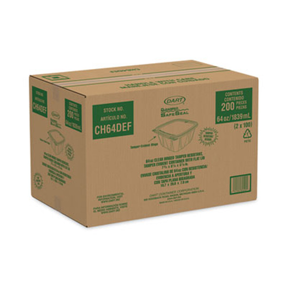 Clearpac Safeseal Tamper-Resistant/Evident Containers, Flat Lid, 64 Oz, Clear, Plastic, 100/Bag, 2 Bags/Carton