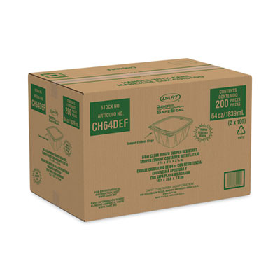 Clearpac Safeseal Tamper-Resistant/Evident Containers, Flat Lid, 64 Oz, Clear, Plastic, 100/Bag, 2 Bags/Carton