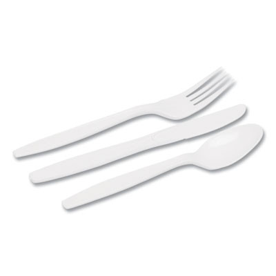 Combo Pack, Tray With White Plastic Utensils, Heavyweight, Fork/Knife/Spoon, 168/Pack